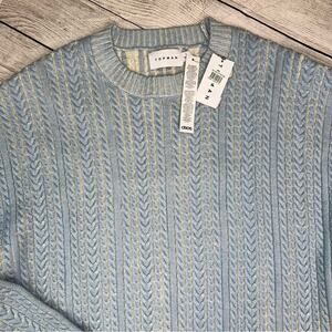 TOPMAN ASOS  NWT Men's Overdye Cable Crewneck Sweater in Light Blue Size Large